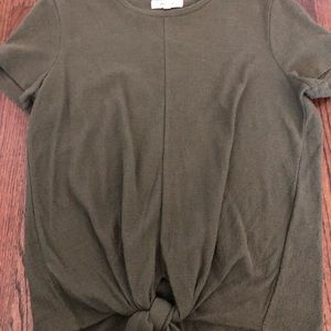 Army green tie-front shirt